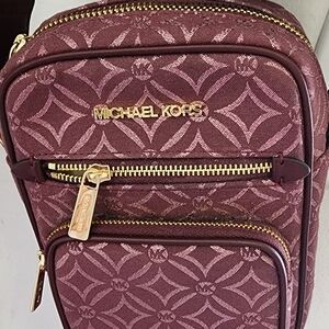 Michael Kors Brown Crossbody Bag with Gold Hardware and Quilted Design
